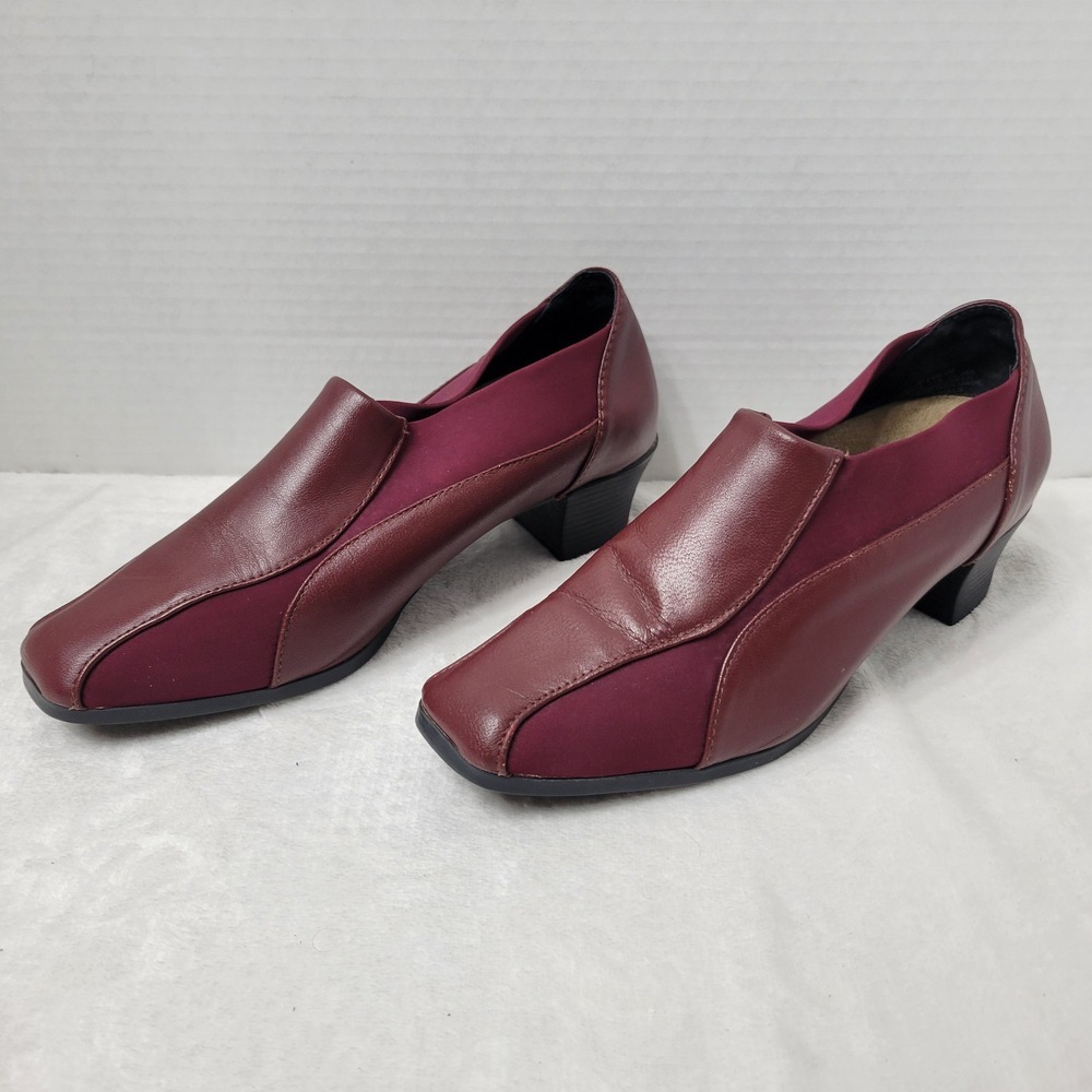 Beacon Joan Slip-On Shoes Women's Sz 8W Black Leather‎ Square Toe Block Heel - Picture 2 of 13